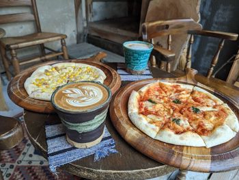 High angle view of food on table