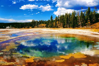 Hot spring against sky