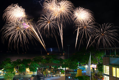 Firework display at night