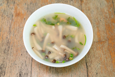 High angle view of food in bowl on table