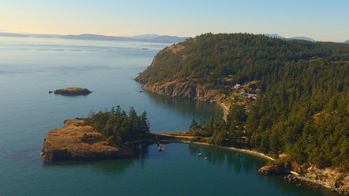 High angle view of lake against sky