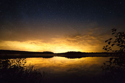 Scenic view of lake against sky at sunset