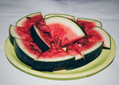 Close-up of fruit slices in plate