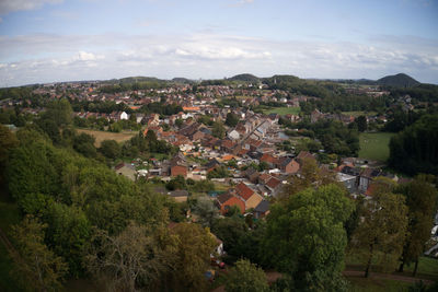 High angle view of townscape against sky