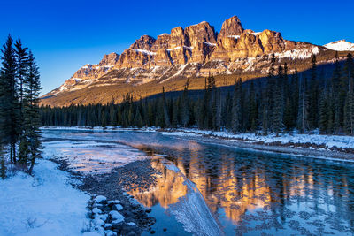 Scenic view of snowcapped mountains against sky during winter