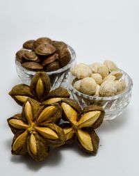 Close-up of cake against white background