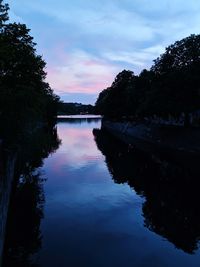 Scenic view of lake against sky at sunset