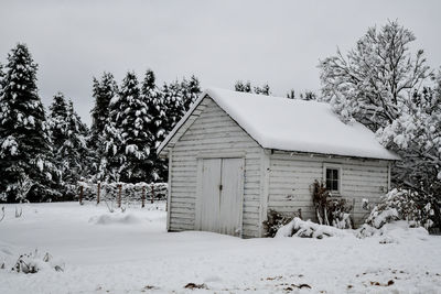 House on snow covered landscape