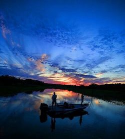 Scenic view of lake against sky at sunset