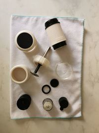 High angle view of coffee on table