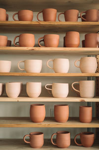 Handmade clay pottery on the display