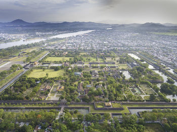 High angle view of townscape against sky