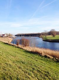 Scenic view of landscape against blue sky