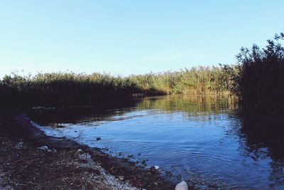 Scenic view of lake against clear sky