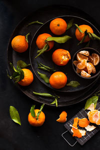 High angle view of fruits in bowl on table