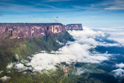 High angle view of land against cloudy sky