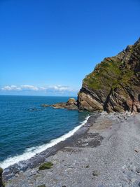 Scenic view of sea against blue sky