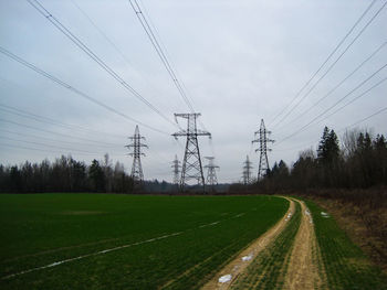 Electricity pillows on a green field 330 kv