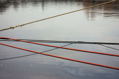 High angle view of rope on lake