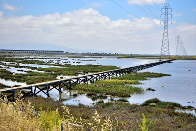 Bridge over river against sky