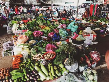 High angle view of vegetables for sale in market