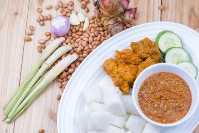 High angle view of food in bowl on table