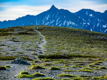 Scenic view of snowcapped mountains against sky