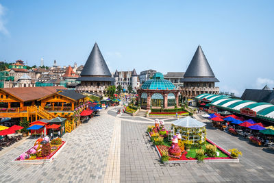 Panoramic view of buildings in city against sky