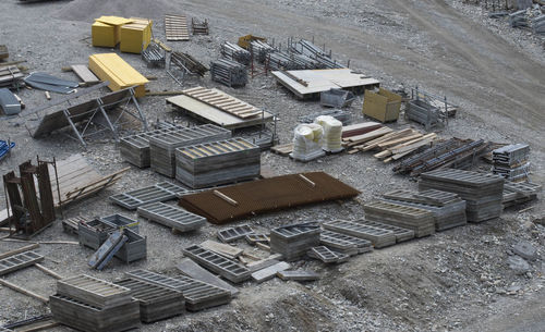 High angle view of buildings in city