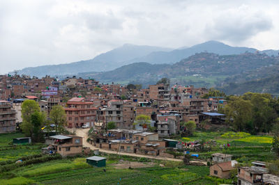 High angle view of townscape against sky