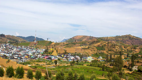 High angle view of townscape against sky