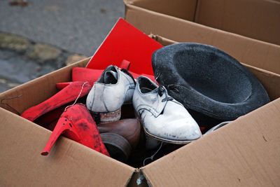 Close-up of shoes in box