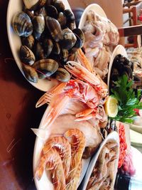 High angle view of ice cream in plate on table