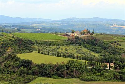 Scenic view of chianti hills against sky on sunny day