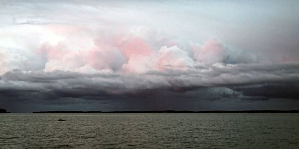 Scenic view of sea against dramatic sky