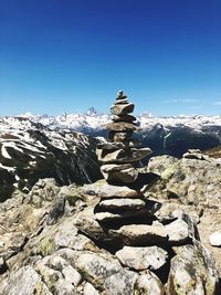 View of rock formation against clear blue sky