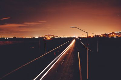 Light trails on road at night