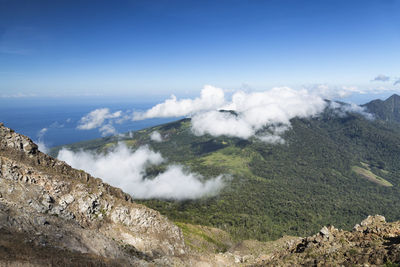 High angle view of mountains against sky