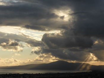 Scenic view of sea against storm clouds
