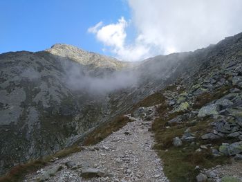 Scenic view of volcanic mountain against sky