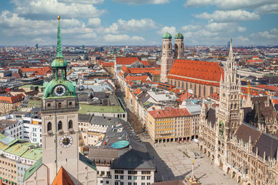 High angle view of buildings in city