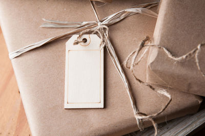 Close-up of paper tied up