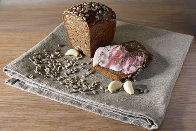 High angle view of food on table