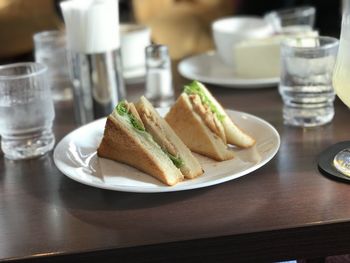 Close-up of breakfast served on table