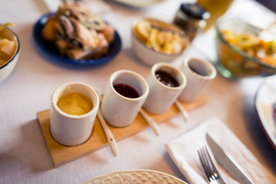 Close-up of coffee served on table