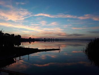 Scenic view of lake against sky during sunset