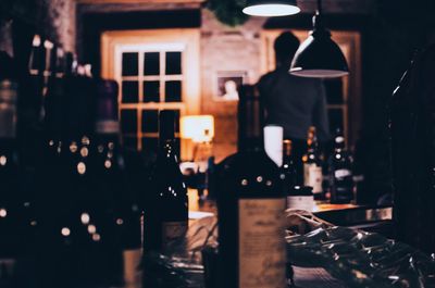 Close-up of illuminated bottles