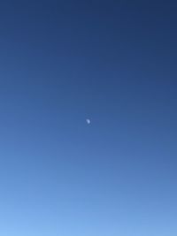 Low angle view of moon against clear blue sky