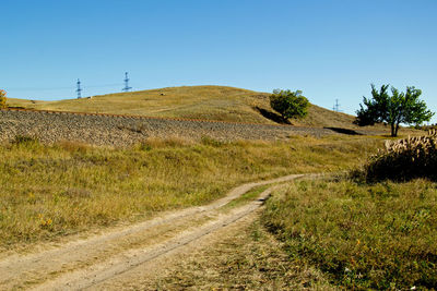 Scenic view of landscape against clear blue sky