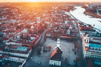 High angle view of buildings in city